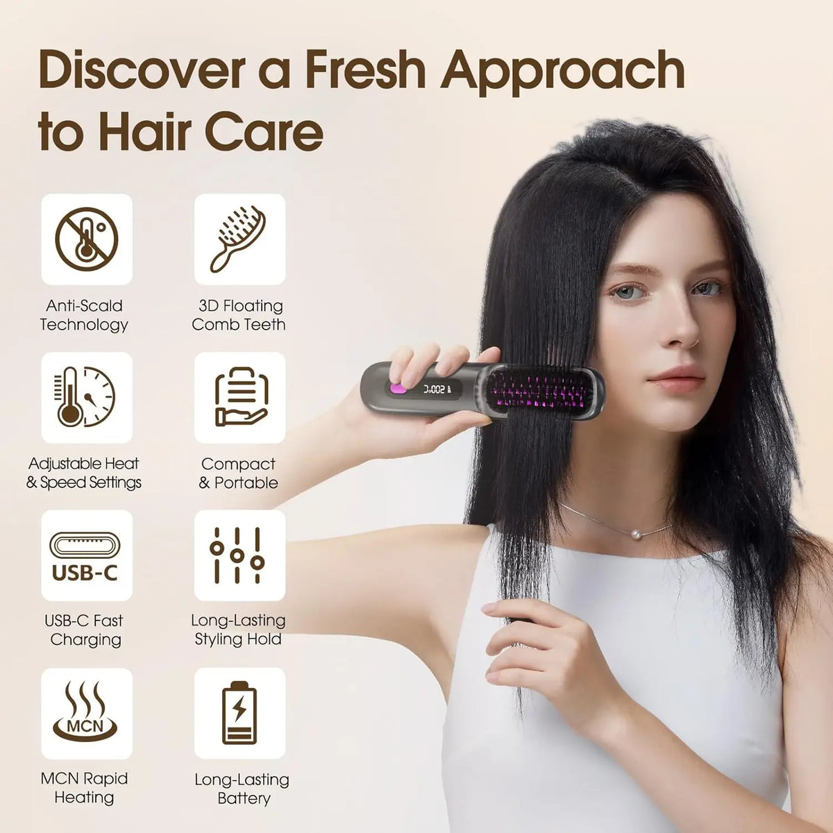 Cordless Mini Hair Straightener Brush